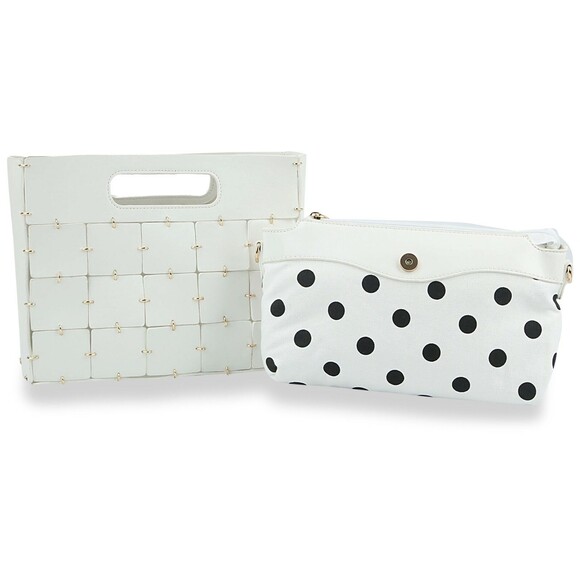 Women White Two Piece Patchwork Hand Tote Set Carry All Handbags - Picture 2 of 2